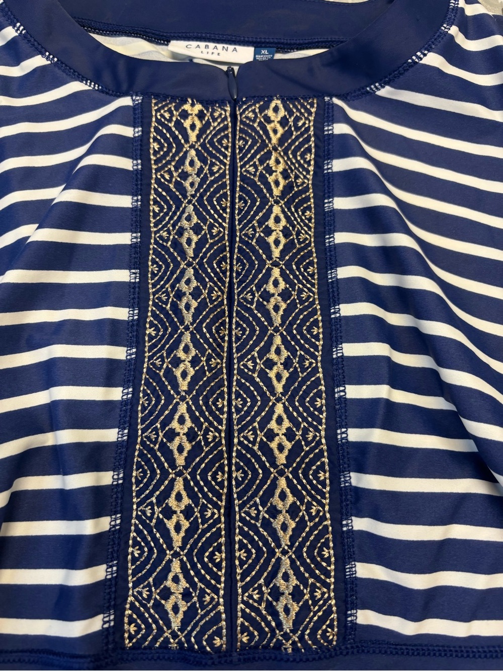 🍄Cabana Life Navy & White Striped Embroidered Drawstring Swim Tunic - Picture 3 of 3